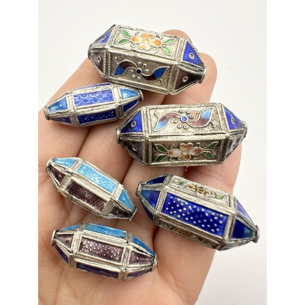 Antique Jingtai Blue Cloisonné Loose Bead Cham Lot